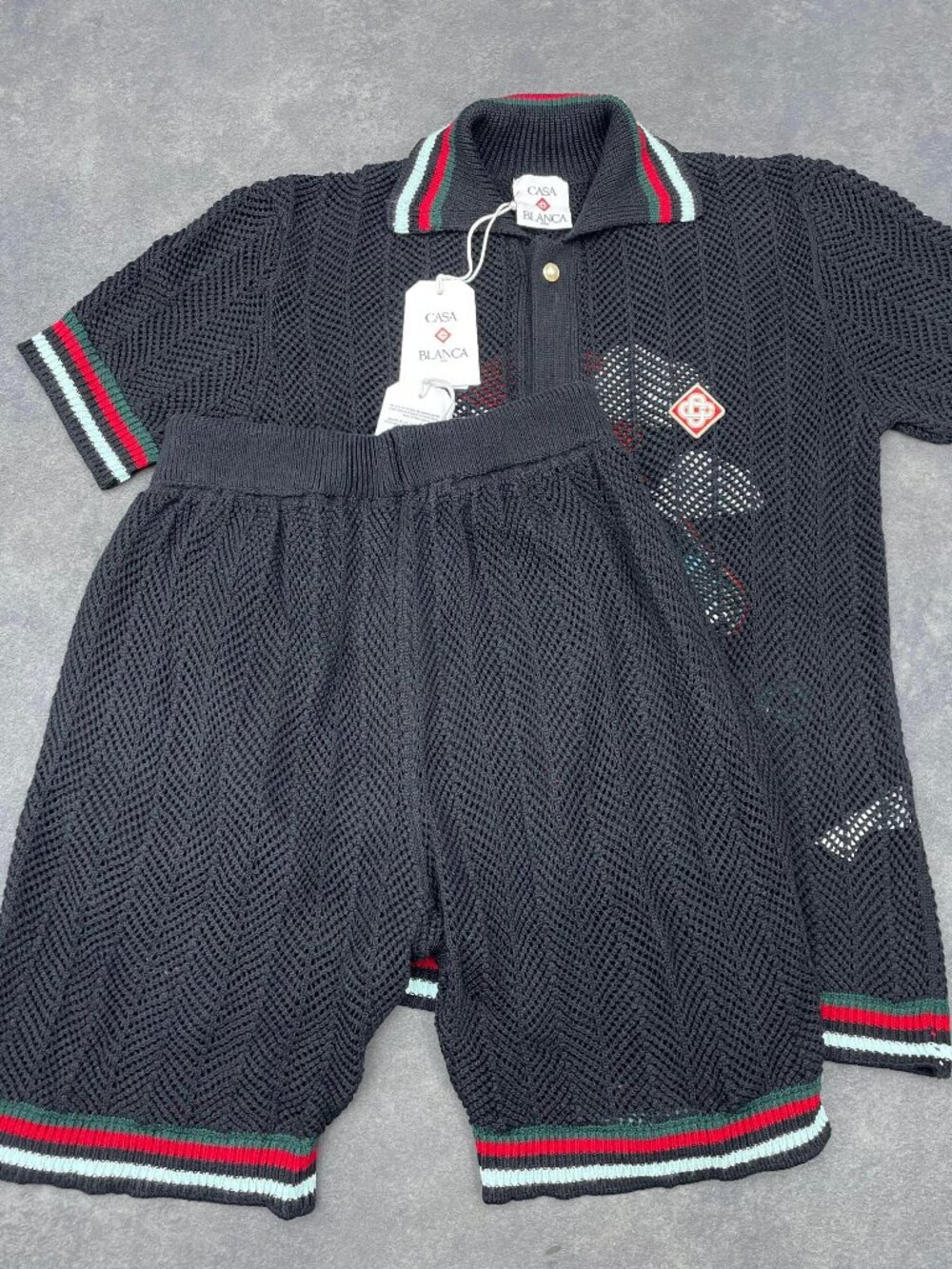 Casablanca Men's Black Montagne Knit Shirt & Shorts Set- Size Large